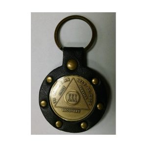 Aa Medallion Penny Holder Keychain 34mm Tan Leather AA Medallion