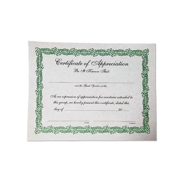 Certificate of Appreciation (Large)