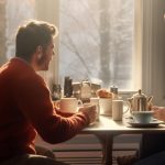 man eating breakfast with young man
