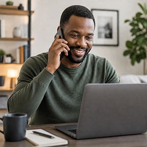 volunteer man laptop phone